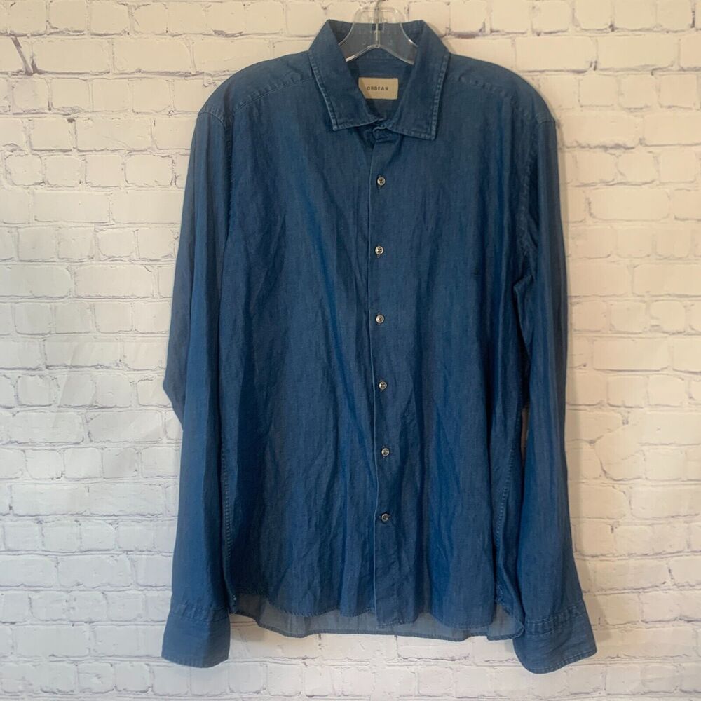 Ordean Blue Button Down Long Sleeve Shirt Blue Mens Size Large